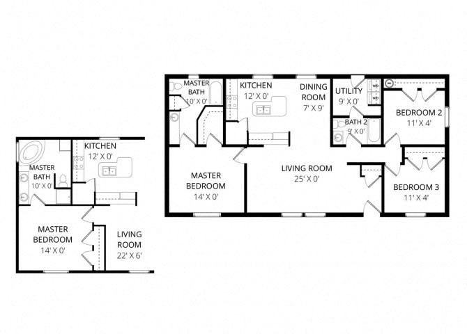 3 Bedroom Doublewide floor plan